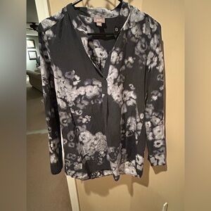 J Jill 100% Silk Blue Watercolor 1/2 Button Blouse